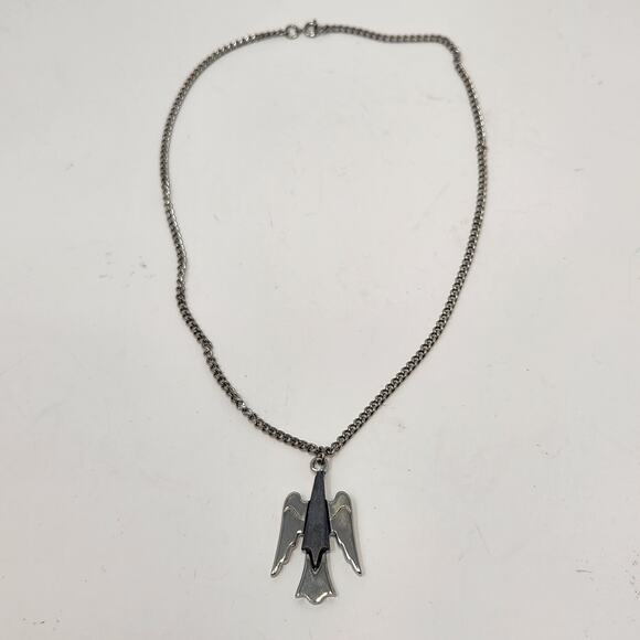 Thunderbird Silver Tone Pendant Chain Necklace Abstract Tribal Southwestern - Picture 3 of 4